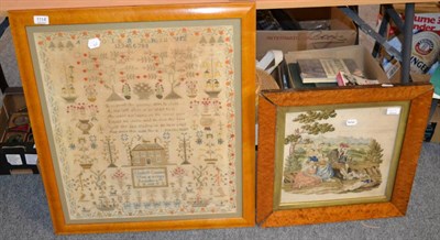 Lot 1114 - A 19th century needlework sample (restored), together with another needlework picture