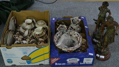 Lot 1143 - Two ironstone jugs, Davenport Imari tea set, Spelter figures, Royal Albert Imari teawares etc