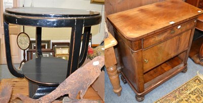 Lot 1159 - An Art Deco ebonised centre table, circular form with undertier, square plinth base, 72cm in...