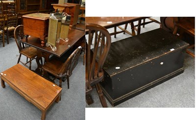 Lot 1193 - A Chinese style low table with later top together with a commode, a triptych mirror and a...