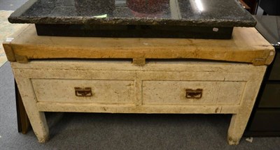 Lot 1203 - A substantial butchers block on stand fitted with two drawers