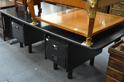 Lot 1215 - A Castelli black dense resin with rubber nosing rectangular office table, raised on polished...