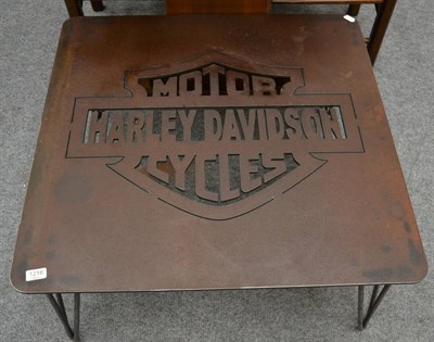 Lot 1216 - A metal coffee table, Harley Davidson