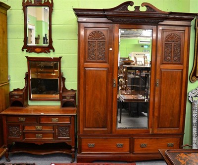 Lot 1247 - A two piece walnut bedroom suite comprising mirrored wardrobe and a dressing table