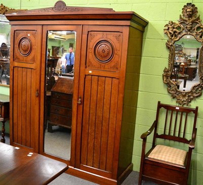 Lot 1251 - An Arts & Crafts wardrobe and a commode chair