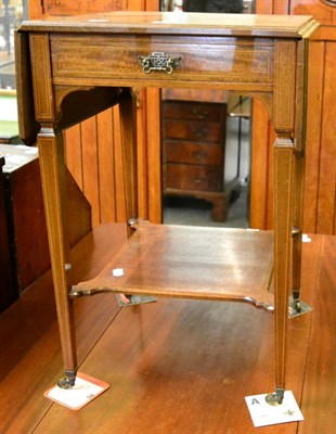 Lot 1258 - An inlaid mahogany drop leg occasional table fitted with a drawer stamped Lamb, Manchester