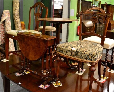 Lot 1275 - A George III oak tilt top tripod table, a burr walnut Sutherland table and two 19th century...