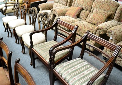 Lot 1292 - A set of four Victorian walnut dining chairs together with a pair of 19th century mahogany carvers