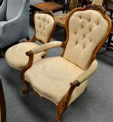 Lot 1311 - A Victorian button backed open armchair together with a similar nursing chair