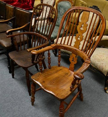 Lot 1315 - Two ash and elm Windsor armchairs