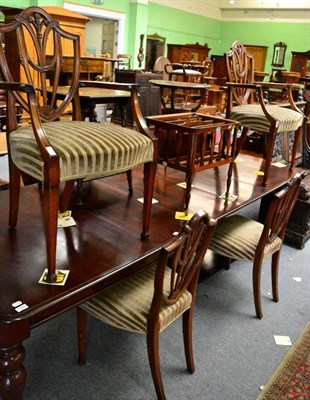 Lot 1335 - A set of six mahogany framed Hepplewhite style dining chairs, labelled for Beresford & Hicks; and a