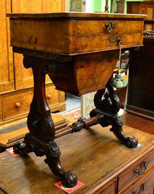 Lot 1339 - A 19th century burr walnut work table with fully fitted interior