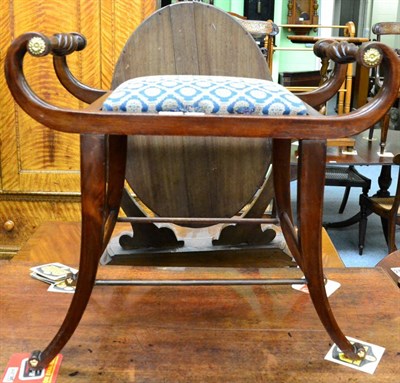 Lot 1342 - A mahogany stool with rope twist scroll handles on slender legs