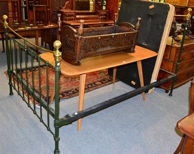 Lot 1393 - A brass and green painted double bedframe