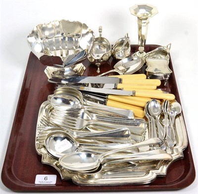 Lot 6 - A group of silver items to include a pair of silver salts; a sauce boat; a ring box and serving...