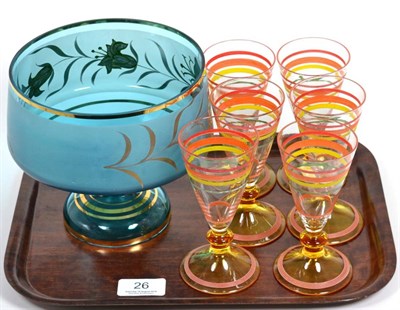 Lot 26 - A set of Stuart Art Deco conical glasses; together with a pedestal bowl (7)