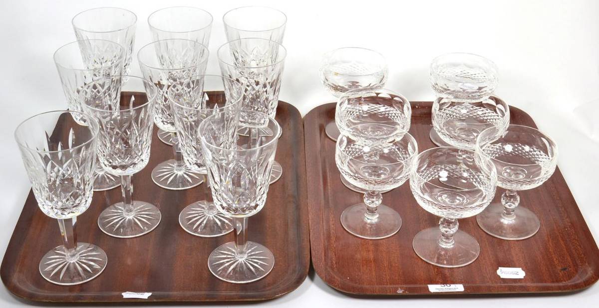 Lot 30 - A set of ten Waterford crystal goblets and a set of seven Waterford crystal sundae dishes (two...