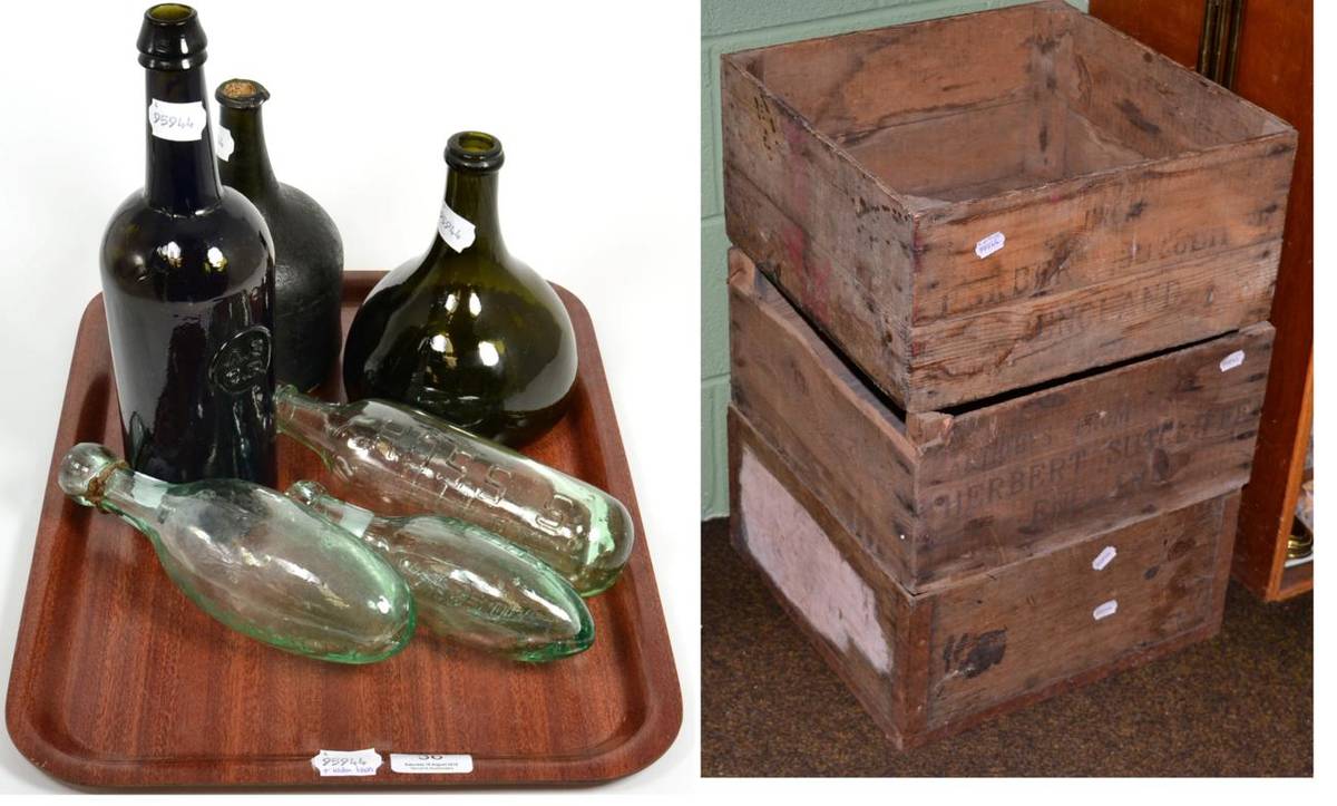 Lot 36 - All Souls Common Room Oxford wine bottle; mid 18th century wine bottle; J & B wine bottle;...