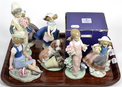 Lot 46 - Lladro figure Valencian Lady, no. 1304; together with six other Lladro figures (7)