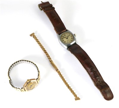 Lot 63 - A lady's 9 carat gold wristwatch, the dial signed Record, with spare bracelet strap; together...