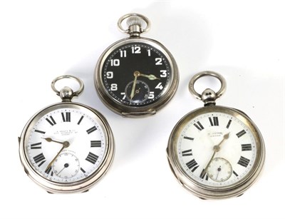 Lot 67 - Two silver pocket watches and a military style pocket watch