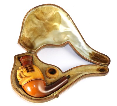 Lot 84 - An erotic Meerschaum pipe, with twist action, cased (missing stem mouthpiece)