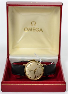 Lot 96 - A gentleman's Omega 9 carat gold wristwatch with leather strap, boxed