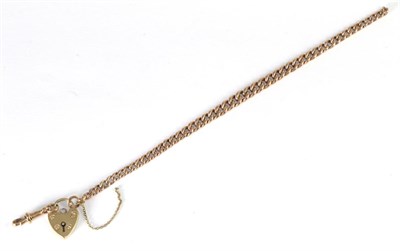 Lot 97 - A rose coloured graduated curb link bracelet, stamped '9 375', with clip and 9 carat gold...