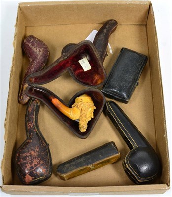 Lot 122 - Seven various Meerschaum pipes and other cheroot holders etc, cased (7)