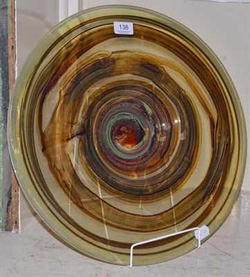 Lot 138 - Michael Harris (1933-1994), Isle of White ";tortoiseshell"; glass charger, 46cm diameter, signed