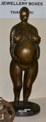 Lot 140 - Jo Burley (20th century) a bronze sculpture of a pregnant woman titled ";I Am";, 49cm, bearing...