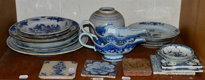 Lot 144 - 18th/19th century Chinese/Dutch/English porcelain and earthenware including tiles, ginger jar,...