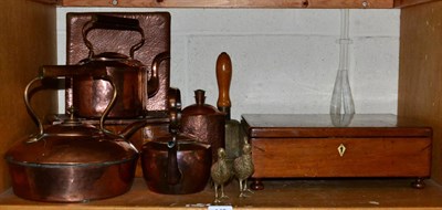 Lot 148 - Plated flatware in an inlaid box; a Tunbridge ware jewellery box; copper ware etc