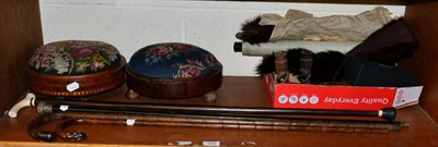 Lot 154 - Silver collared and topped walking sticks; treen; a pair of Victorian footstools etc