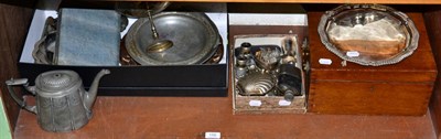 Lot 156 - Silver plated wares and an oak teaset box, labelled Searle & Co Silversmiths, 80 Cornhill, London E