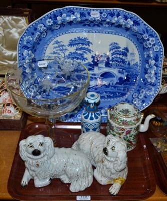 Lot 179 - A large 19th century Spode blue and white transfer printed meat plate with well; together with...