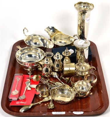 Lot 198 - Various silver including two Georgian style sauceboats; a post-box form money box; a pedestal vase