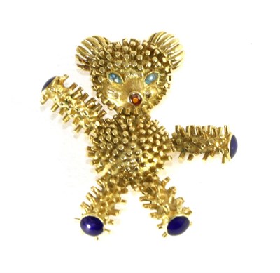 Lot 237 - A 1950s Teddy Bear brooch, in the style of Van Cleef & Arpels, with textured fur, turquoise...