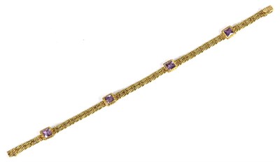 Lot 242 - An amethyst bracelet, four square cut amethyst in fancy rope frames, to a double row bracelet,...