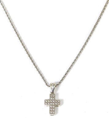 Lot 255 - An 18 carat white gold and diamond cross pendant on chain, pavé set with round brilliant cut...