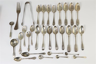 Lot 274 - A set of six George III silver fiddle pattern tea spoons, Peter & William Bateman, London 1812;...