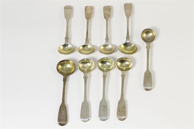 Lot 275 - A set of four William IV silver salt spoons, Messrs Lias, London 1835; a pair of Exeter...