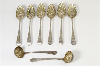 Lot 279 - A matched set of six George III silver table spoons, all later  decorated to match as ";Berry...