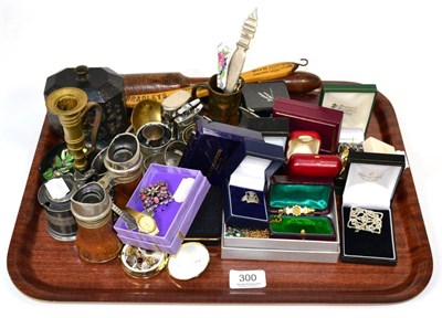 Lot 300 - A Coalbrookdale tobacco box; silver napkin rings; collectables and costume jewellery etc