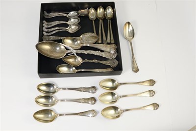 Lot 341 - A set of six American Sterling teaspoons by Gorham; an elaborate table spoon by same...