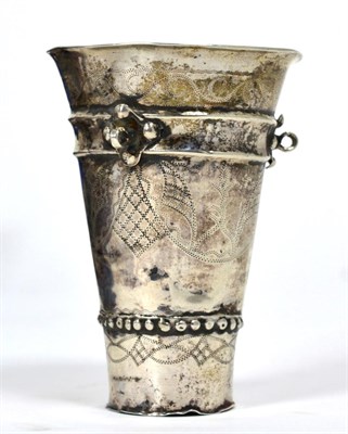 Lot 358 - A Scandinavian silver marriage beaker, maker's mark LH, probably 19th Century, of trumpet shape...