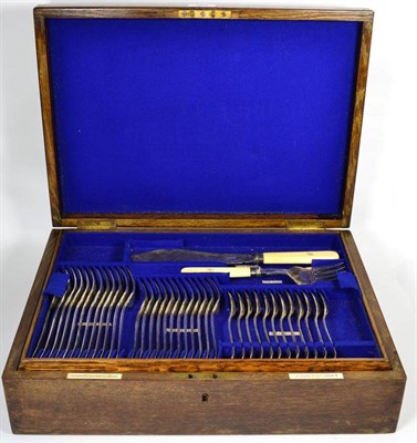 Lot 364 - A service of electroplated Hanoverian rat tail pattern flatware, in a fitted canteen marked...