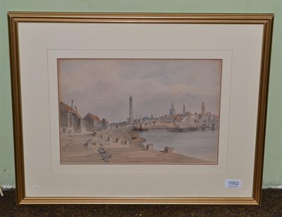 Lot 1002 - H.B** (19th century) ";Calais Harbour";, watercolour, bearing printed label verso