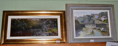 Lot 1012 - M.J.Fowler (Contemporary) ";Day's Beginning, Staithes";, signed, oil on canvas, together with a...