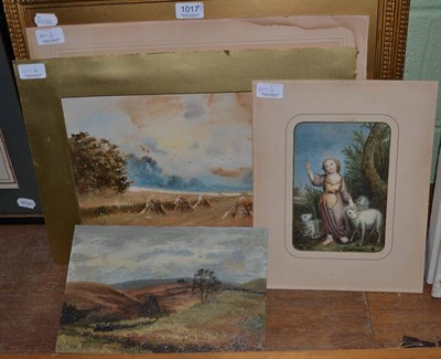 Lot 1017 - A 19th century watercolour of a shepherdess and her flock; together with another watercolour...